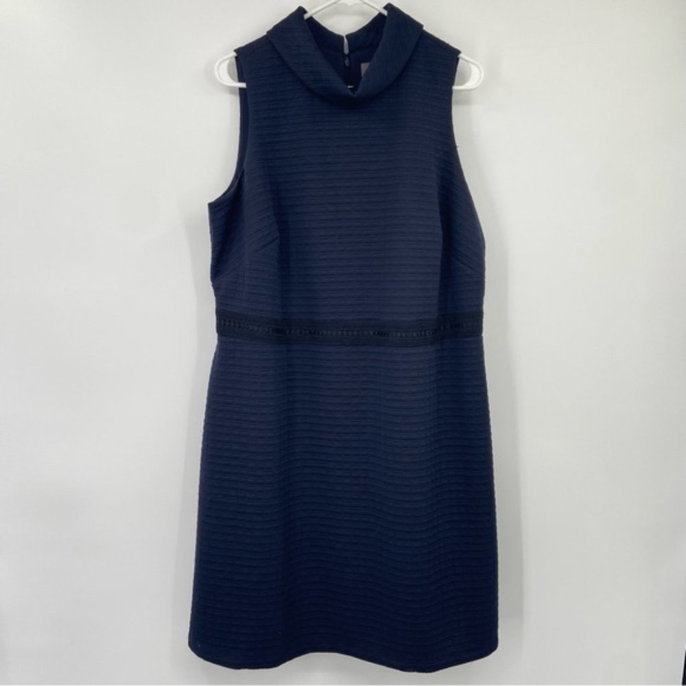 NWT Vince Camuto Navy Blue High Neck Black Lace Professional Dress Size 16W